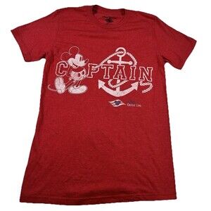 Disney Cruise Line Mickey Mouse Captain T-Shirt Men's Small Slim Medium Red